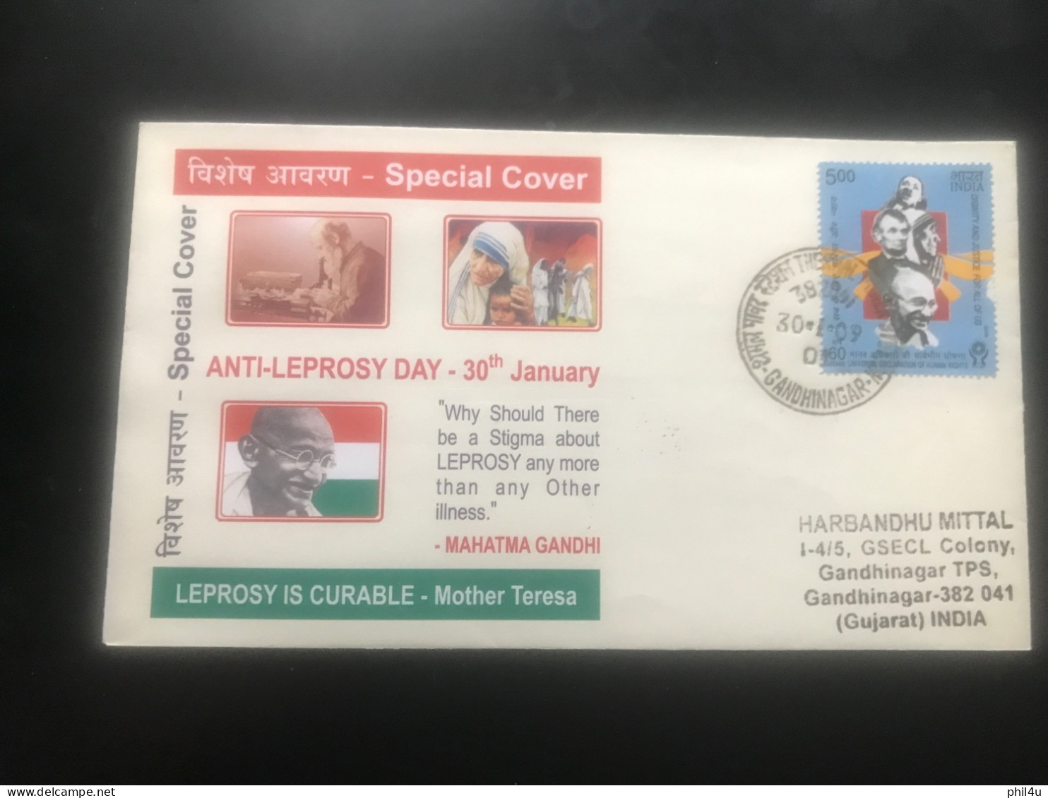 Mahatma Gandhi India Stamp Special Cover Gandhi Nagar Post Mark 30-01-09 Stamp Is Damaged See  Welcome Your Offers Also - Mahatma Gandhi