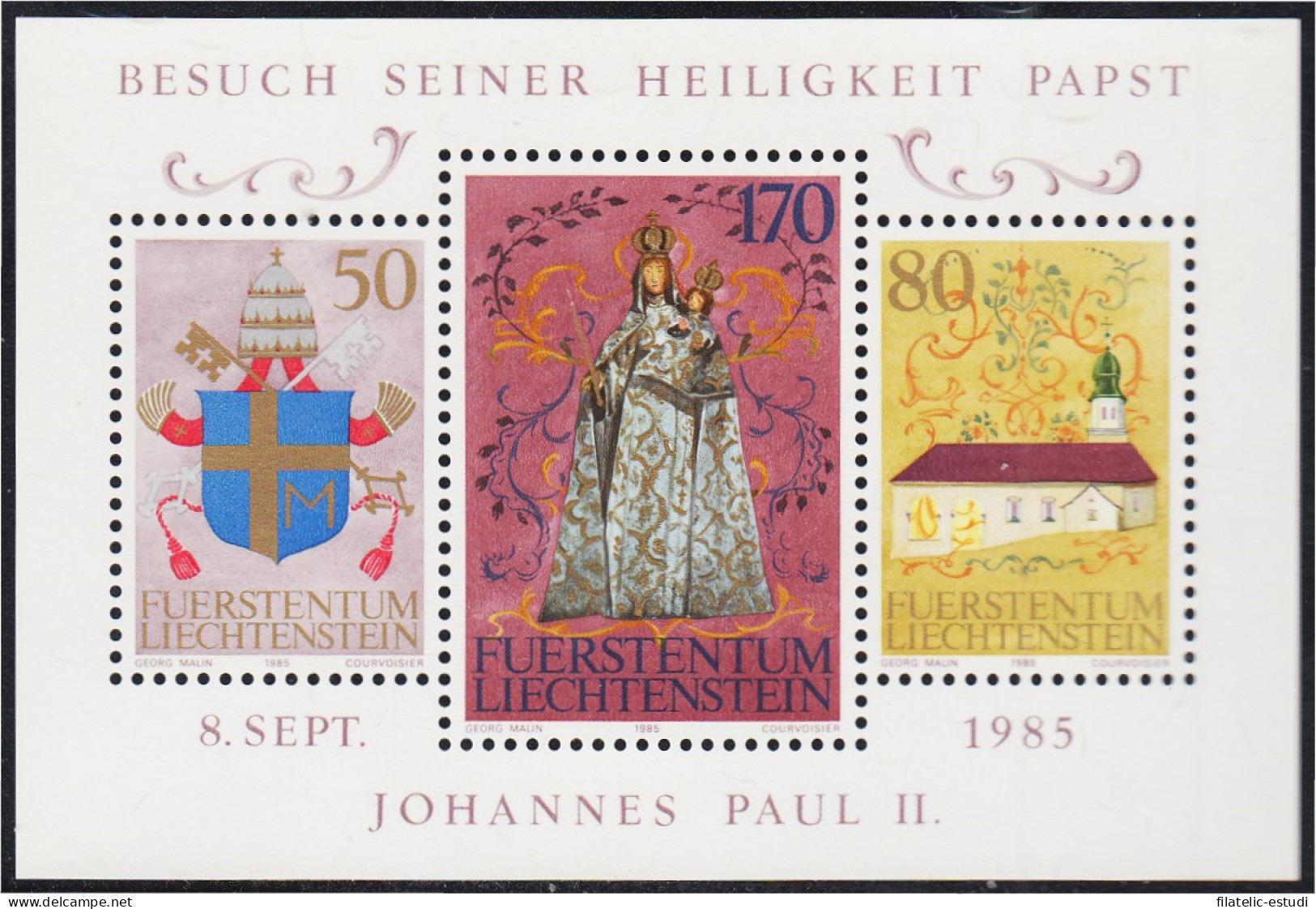 Liechtenstein HB 15 1985 Visita De S.S Juan Pablo II Escudo Iglesia MNH - Autres & Non Classés