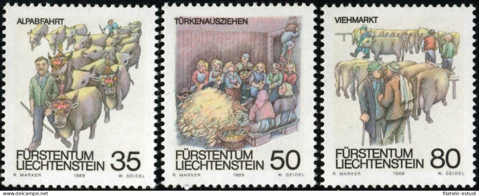 FAU3 Liechtenstein  Nº 912/14   1989  Costumbres De Otoño Lujo - Autres & Non Classés