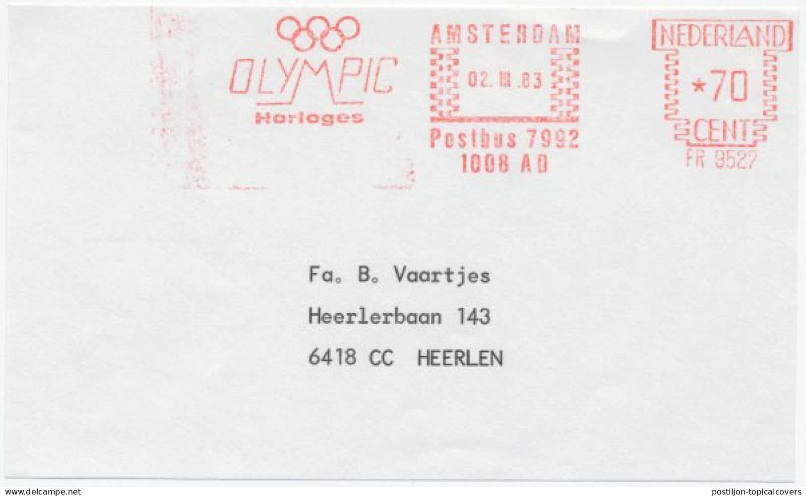 Meter Cover Front Netherlands 1983 Olympic Watches - Horlogerie