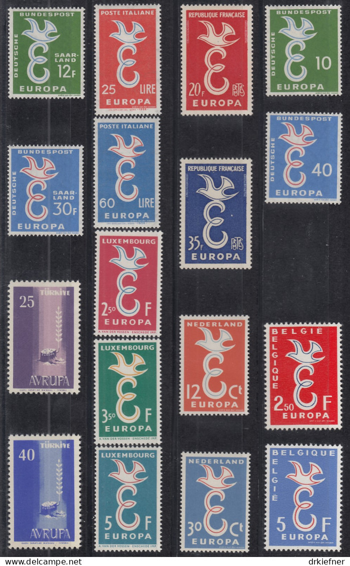 Europa CEPT  Jahrgang 1958, Postfrisch **, Komplett 8 Länder, Stilisierte Taube - 1958