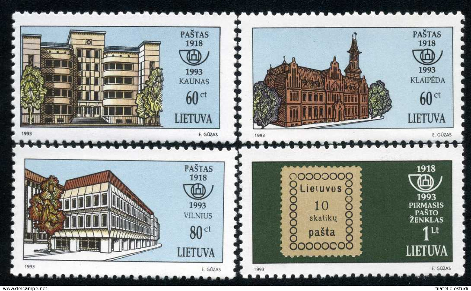 Lituania - 470/73 - 1993 75º Aniv. Del Correo Lituano Edificios De Correos Luj - Lituanie