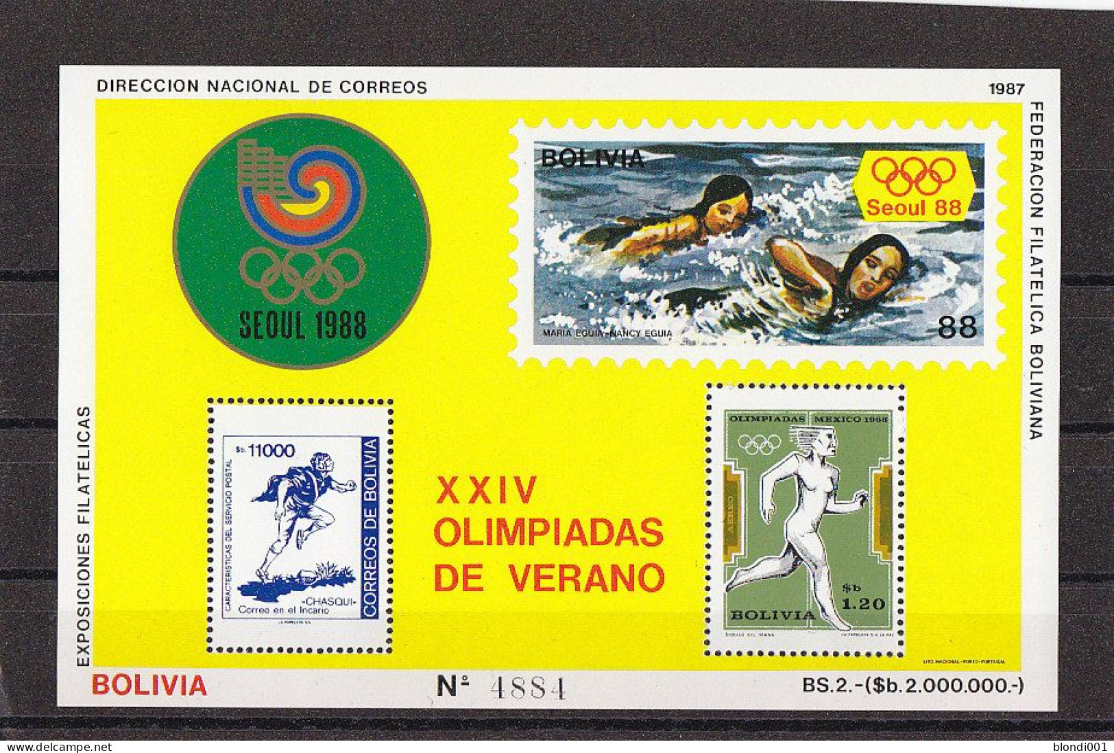 Olympics 1988 - Swimming - BOLIVIA - S/S MNH - Summer 1988: Seoul