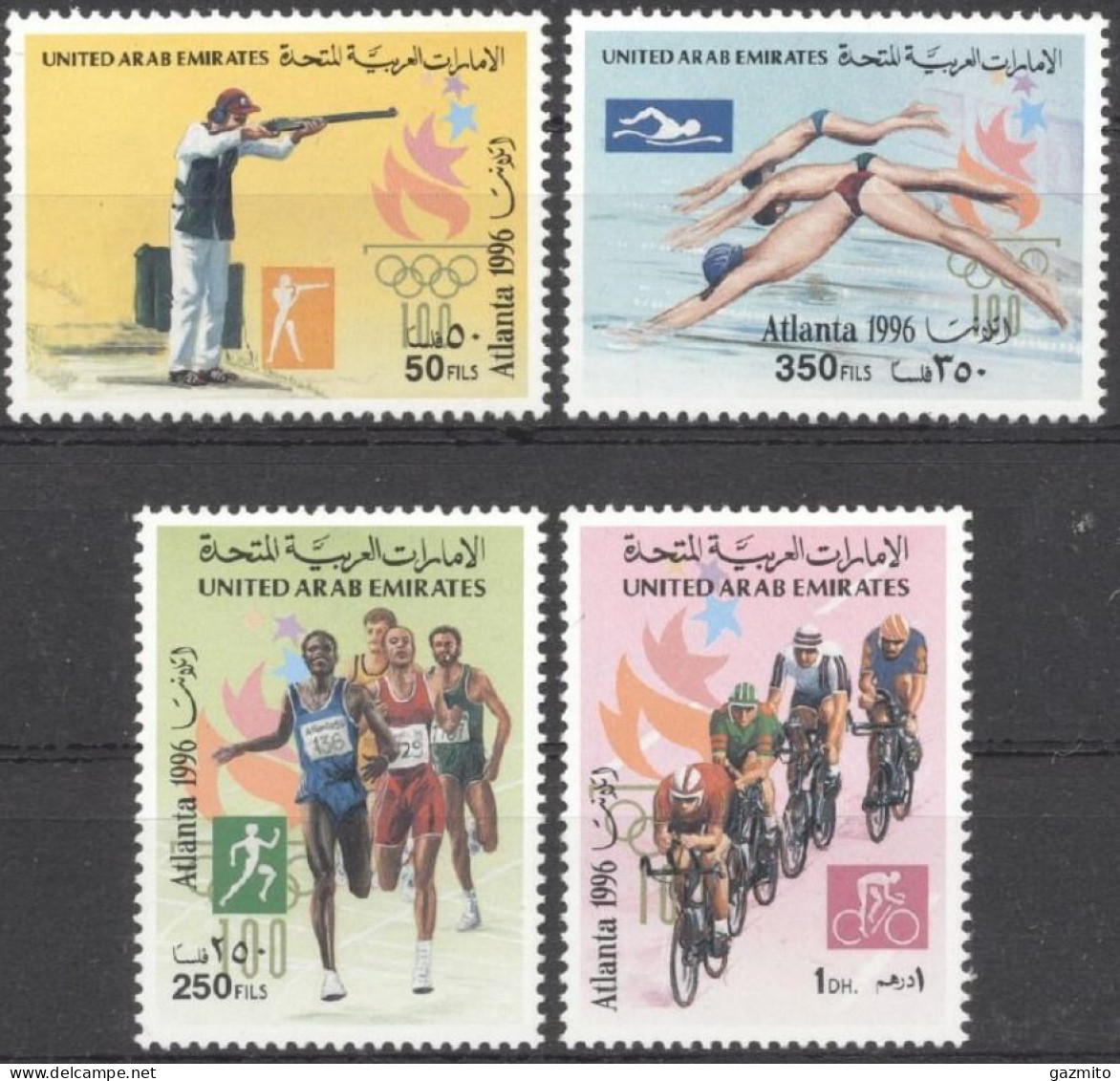 Emirates 1996, Olympic Games In Atlanta, Shooting, Swimming, Athletic, Cycling, 4val - Schieten (Wapens)