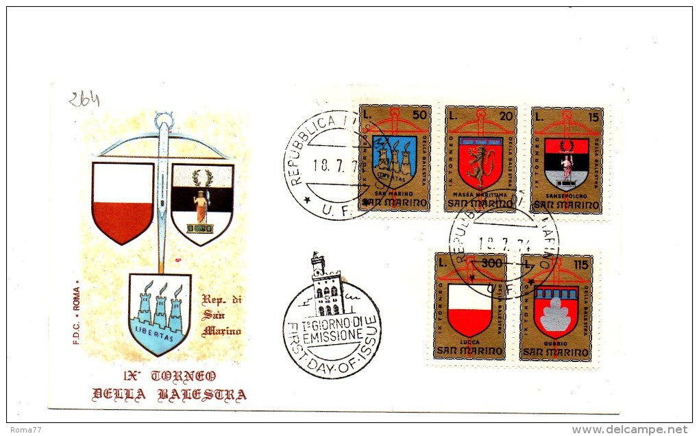 F264 - SAN MARINO 1974 , FDC ROMA : BALESTRA - FDC