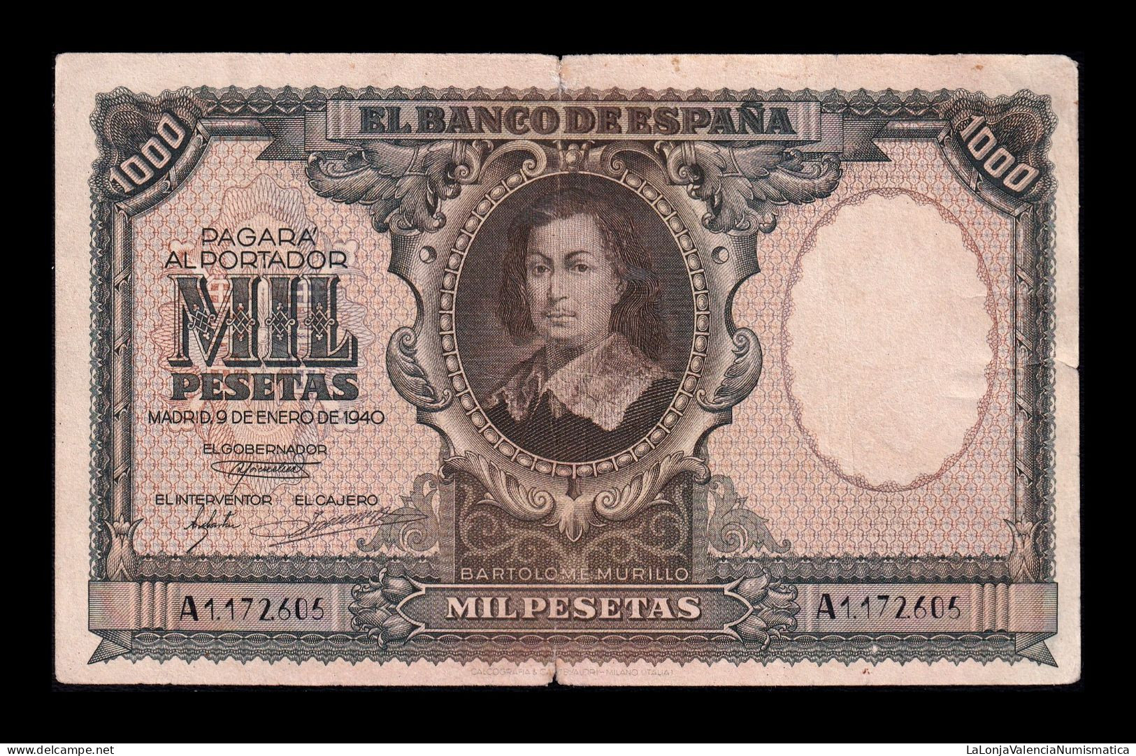 España Spain 1000 Pesetas Bartolome Murillo 1940 Pick 120 Serie A Bc/Mbc F/Vf - 1000 Pesetas