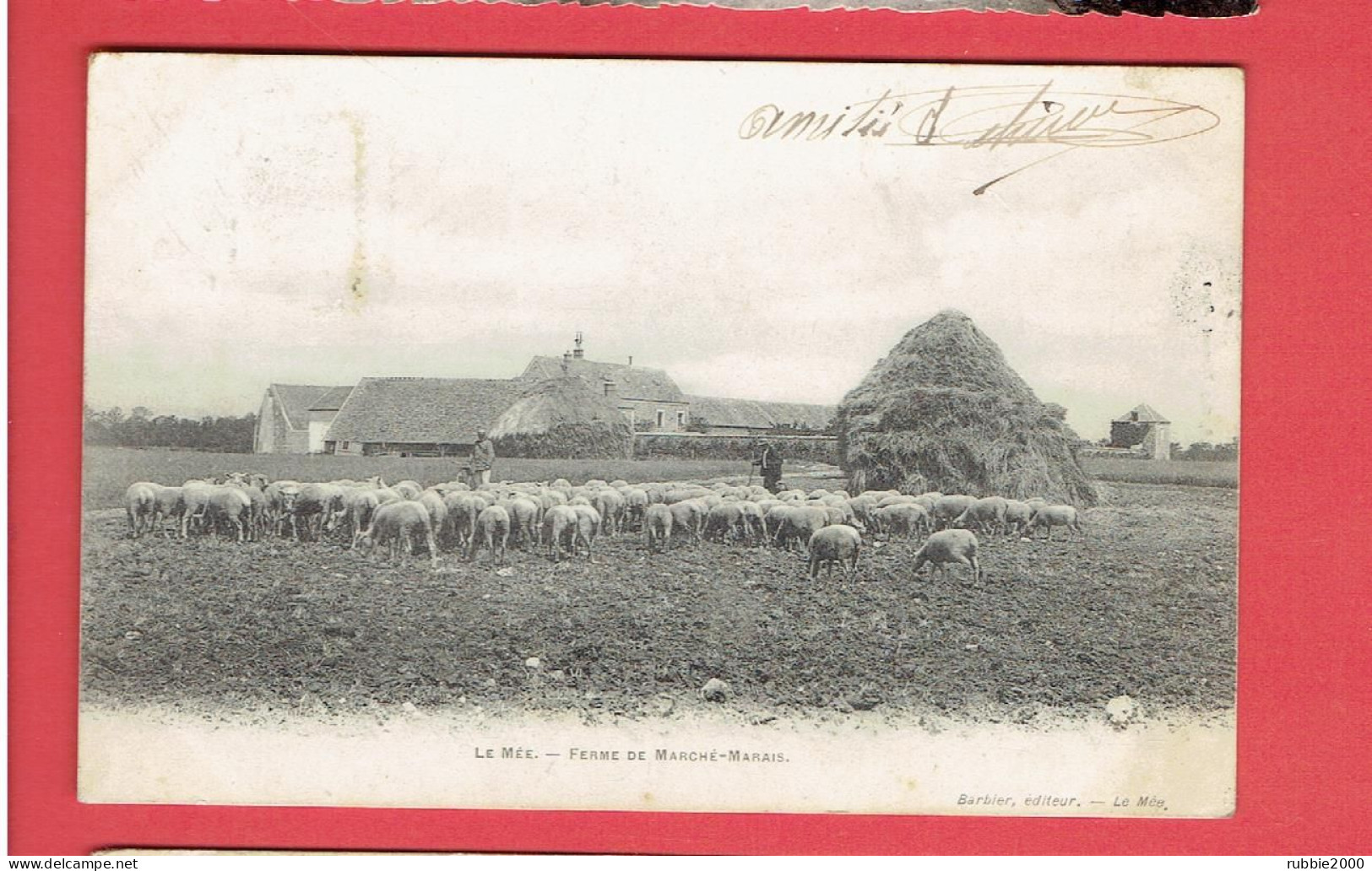 LE MEE SUR SEINE 1903 FERME DE MARCHE MARAIS TROUPEAU DE MOUTONS ET GARDIEN CARTE EN TRES BON ETAT - Le Mee Sur Seine