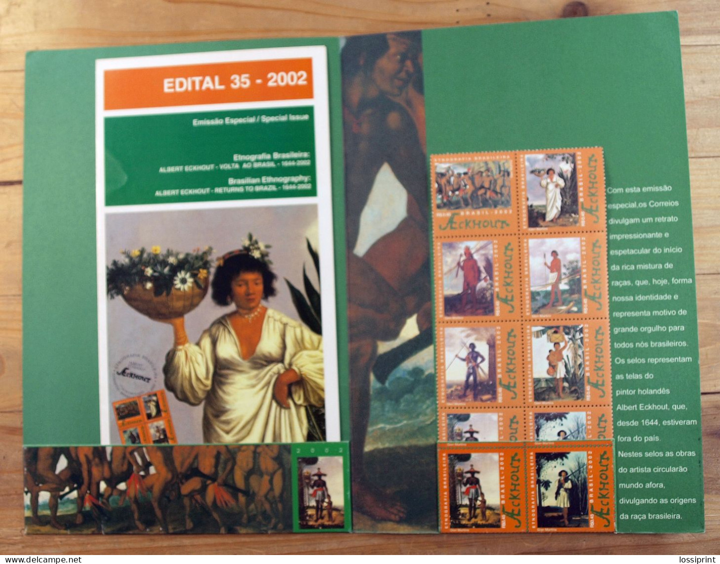 Brazil:Brasil:Brasil Ethnography Folder With Stamps And Information Page, Eckhout Paintings, 2002, MNH - Cuadernillos