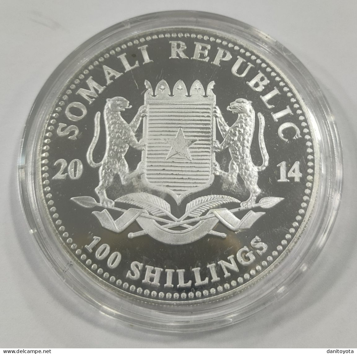 SOMALIA. AÑO 2014. 100 SHILLINGS PLATA  "ELEFANTE" REF A/F - Somalie