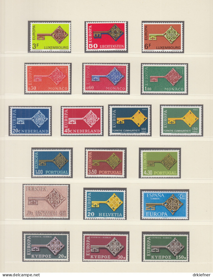 Europa CEPT  Jahrgang 1968, Postfrisch **, Komplett 18 Länder, Kreuzbartschlüssel - 1968