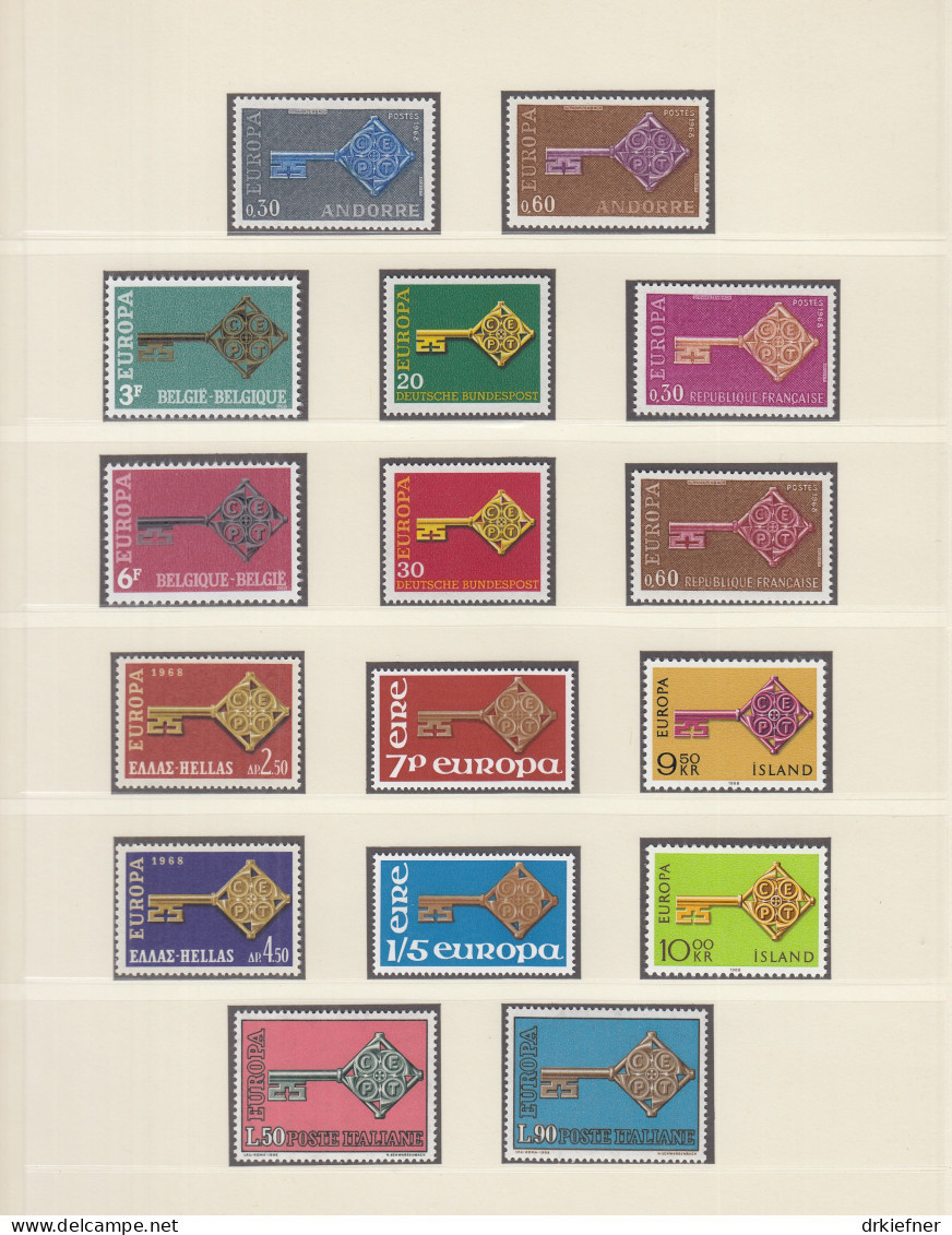 Europa CEPT  Jahrgang 1968, Postfrisch **, Komplett 18 Länder, Kreuzbartschlüssel - 1968