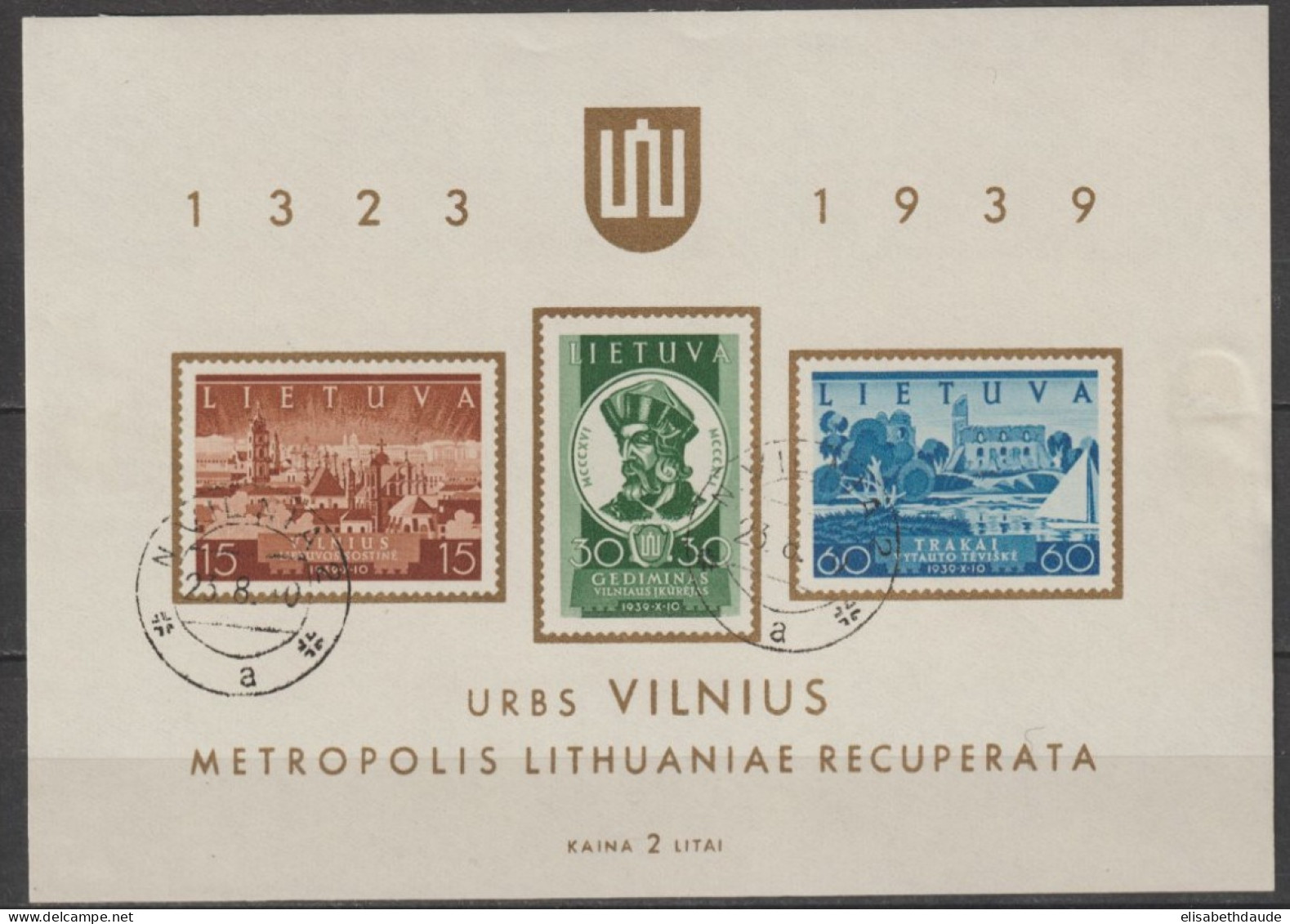 1939 - LITUANIE - BLOC YVERT N° 2 OBLITERE ! - Lithuania