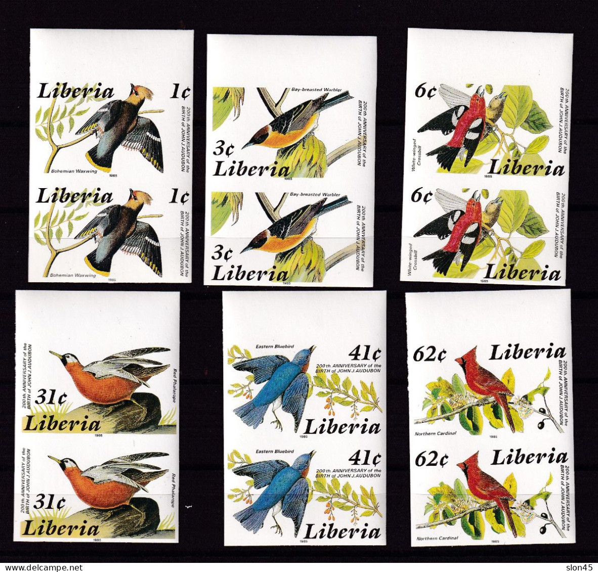 Liberia 1985 Birds Sc 1017-22 MNH Pair Imperf 15961 - Specht- & Bartvögel
