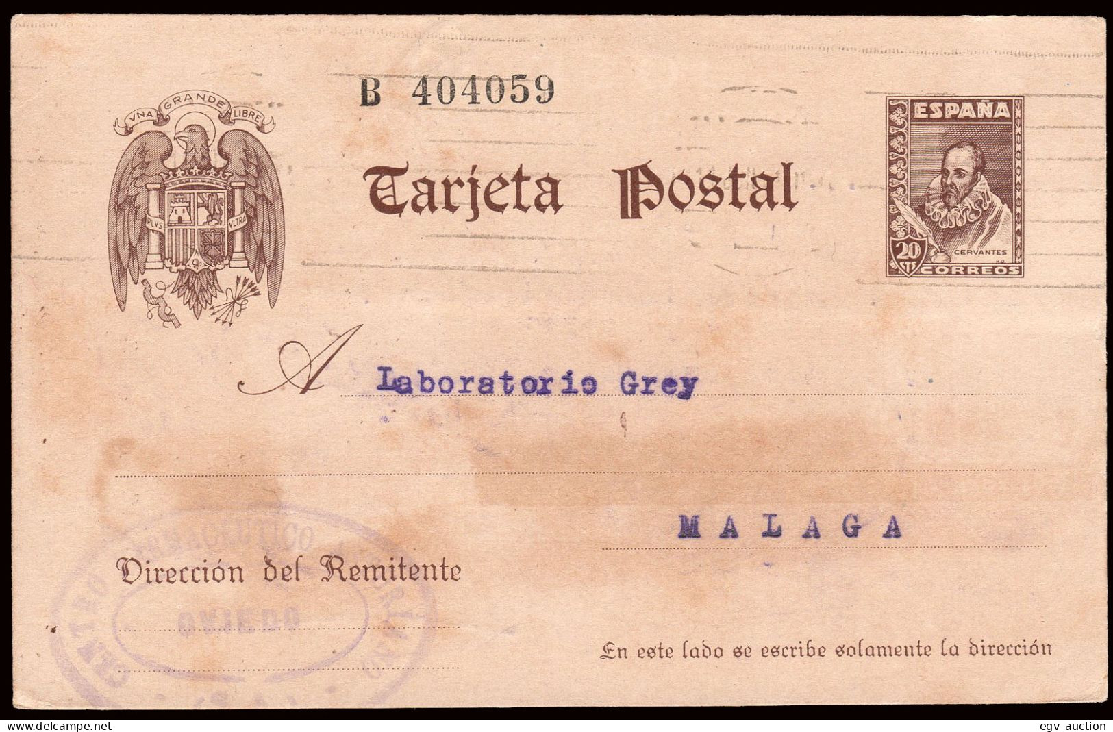 Asturias - Edi O EP 86N - Entero Postal Variedad Numeración 6 Cifras De Oviedo A Málaga - 1931-....