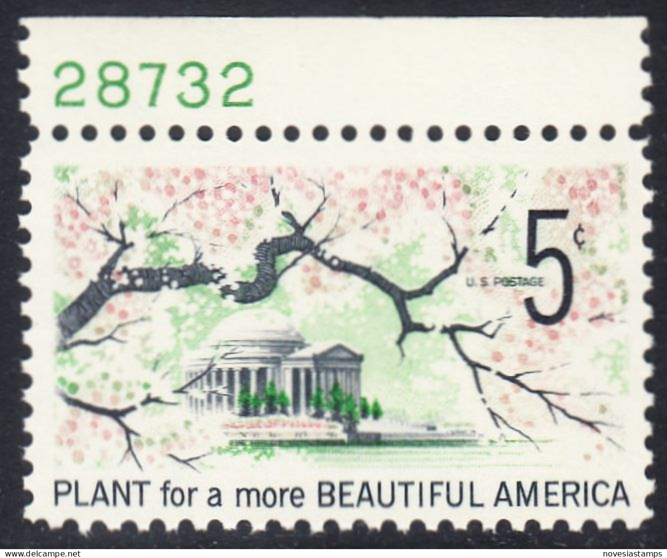 !a! USA Sc# 1318 MNH SINGLE W/ Top Margin & Plate-# 28732 - Beautif. Of America - Nuovi