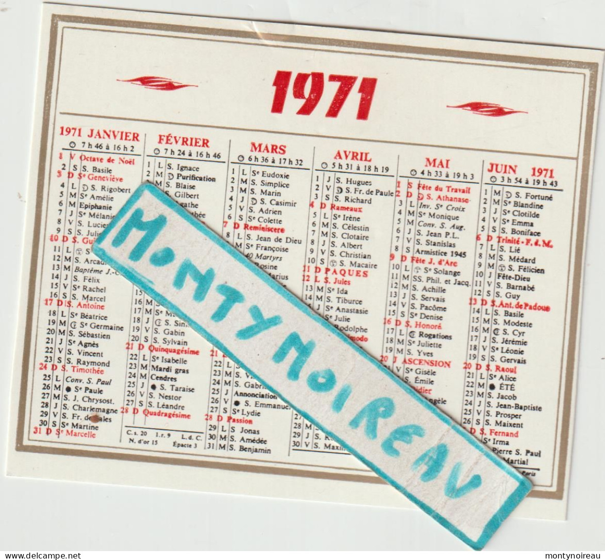 VP : Calendrier  Petit  Format De 1971 - Petit Format : 1971-80