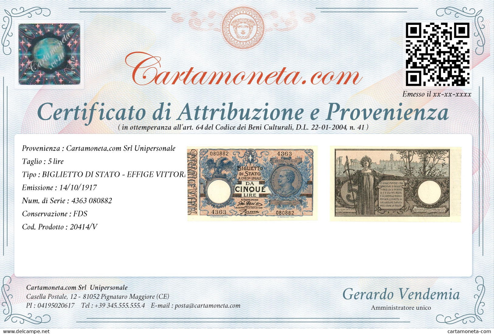 5 LIRE BIGLIETTO DI STATO VITTORIO EMANUELE III FLOREALE 14/10/1917 FDS - Regno D'Italia – Other