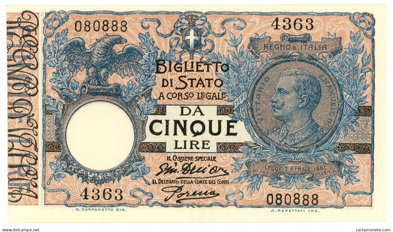 5 LIRE BIGLIETTO DI STATO VITTORIO EMANUELE III FLOREALE 14/10/1917 FDS-/FDS - Regno D'Italia – Other