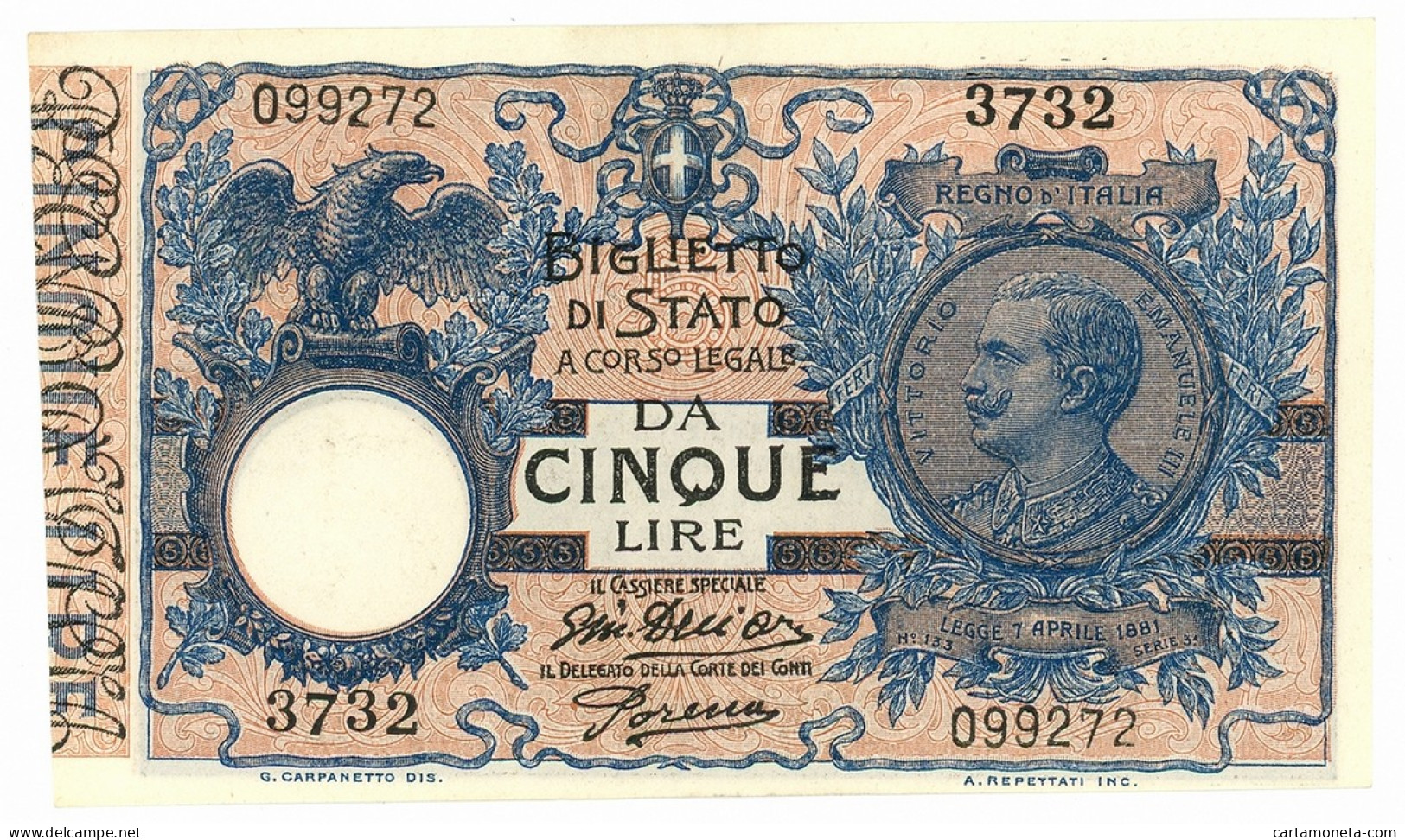 5 LIRE BIGLIETTO DI STATO VITTORIO EMANUELE III FLOREALE 14/10/1917 SPL/SPL+ - Regno D'Italia - Altri