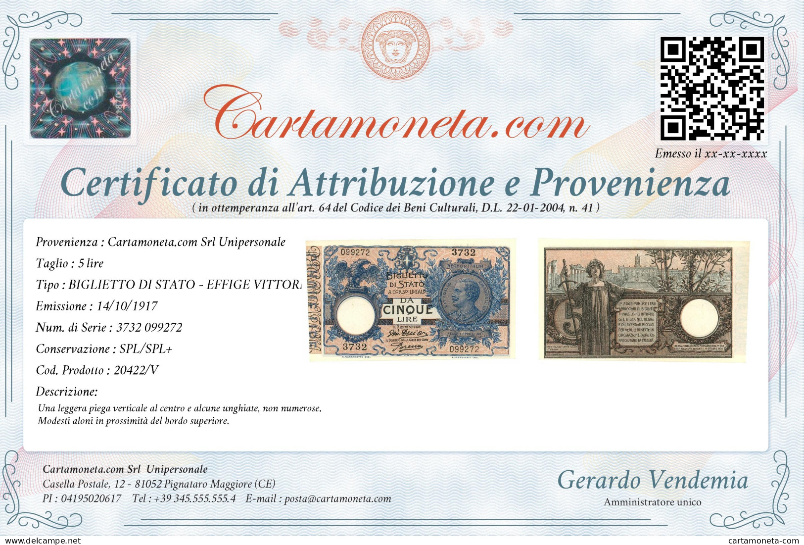 5 LIRE BIGLIETTO DI STATO VITTORIO EMANUELE III FLOREALE 14/10/1917 SPL/SPL+ - Regno D'Italia – Other