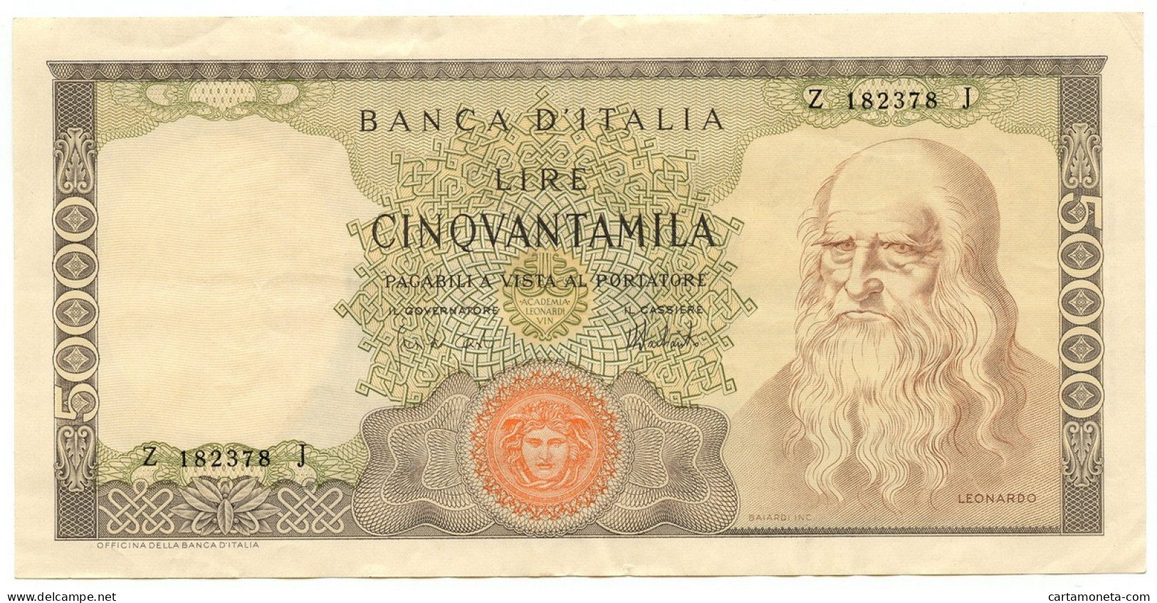 50000 LIRE BANCA D'ITALIA LEONARDO DA VINCI MEDUSA 16/05/1972 SPL- - Autres & Non Classés