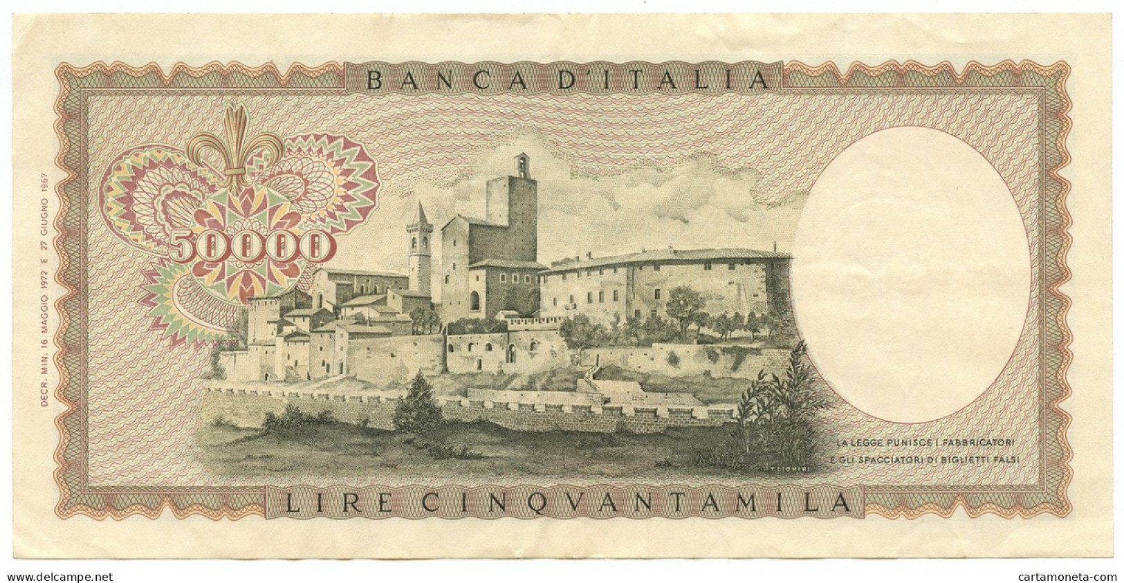 50000 LIRE BANCA D'ITALIA LEONARDO DA VINCI MEDUSA 16/05/1972 SPL- - Autres & Non Classés