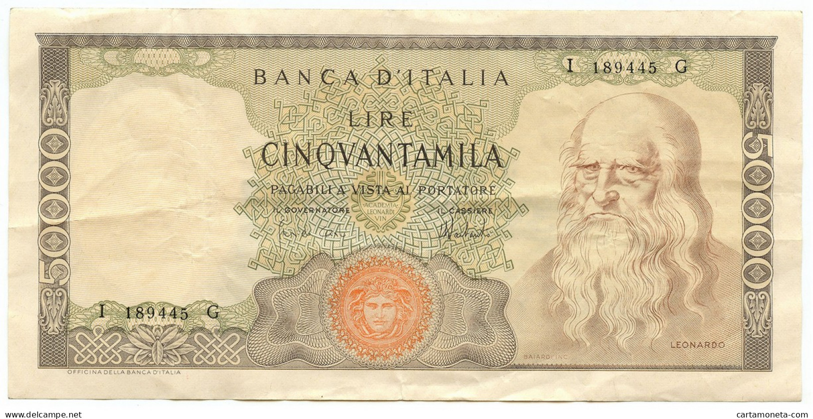 50000 LIRE BANCA D'ITALIA LEONARDO DA VINCI MEDUSA 16/05/1972 BB/SPL - Autres & Non Classés