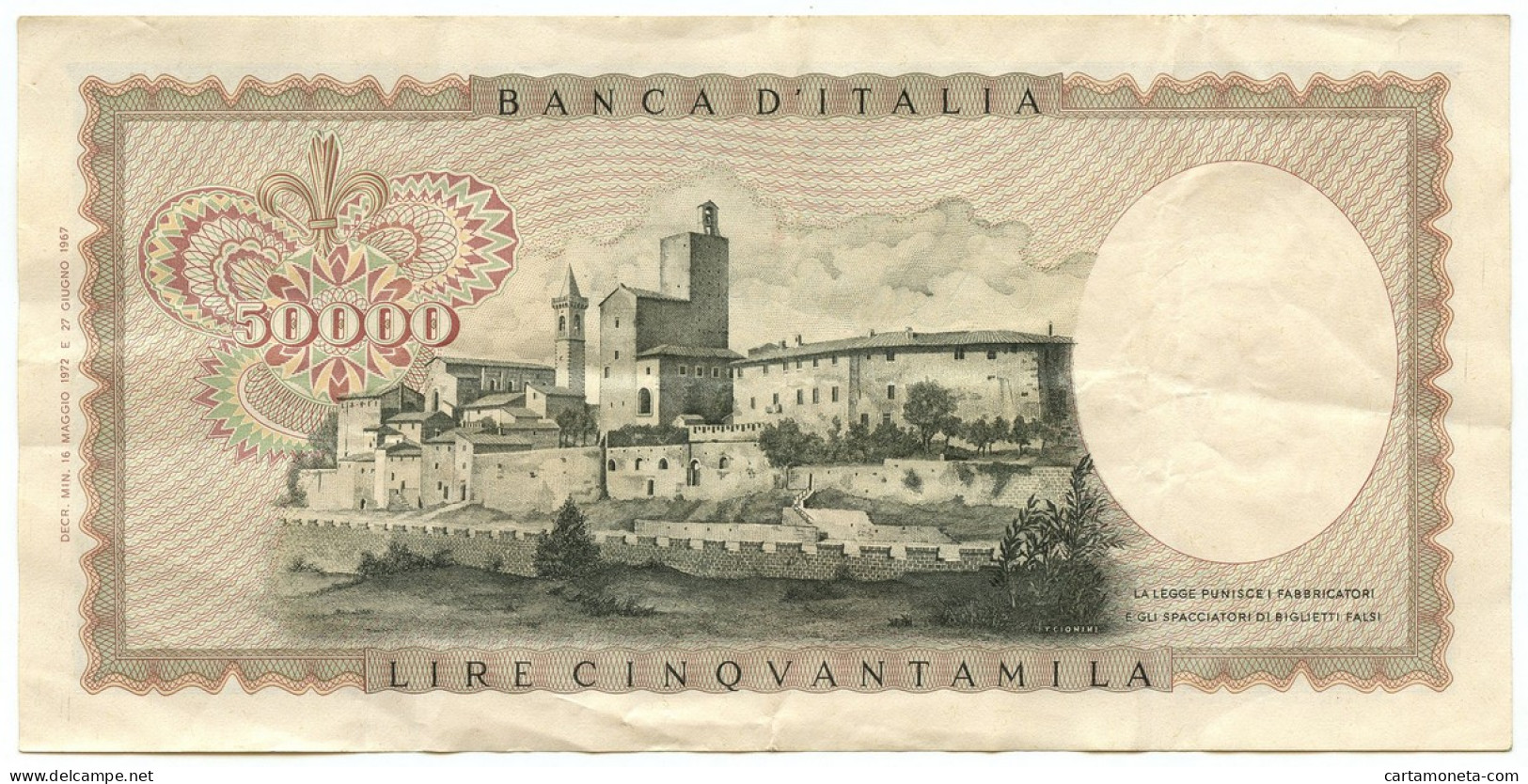 50000 LIRE BANCA D'ITALIA LEONARDO DA VINCI MEDUSA 16/05/1972 BB/SPL - Andere & Zonder Classificatie