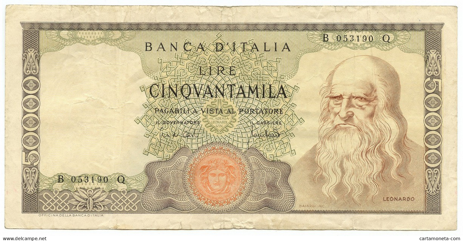 50000 LIRE BANCA D'ITALIA LEONARDO DA VINCI MEDUSA 19/07/1970 BB - Autres & Non Classés