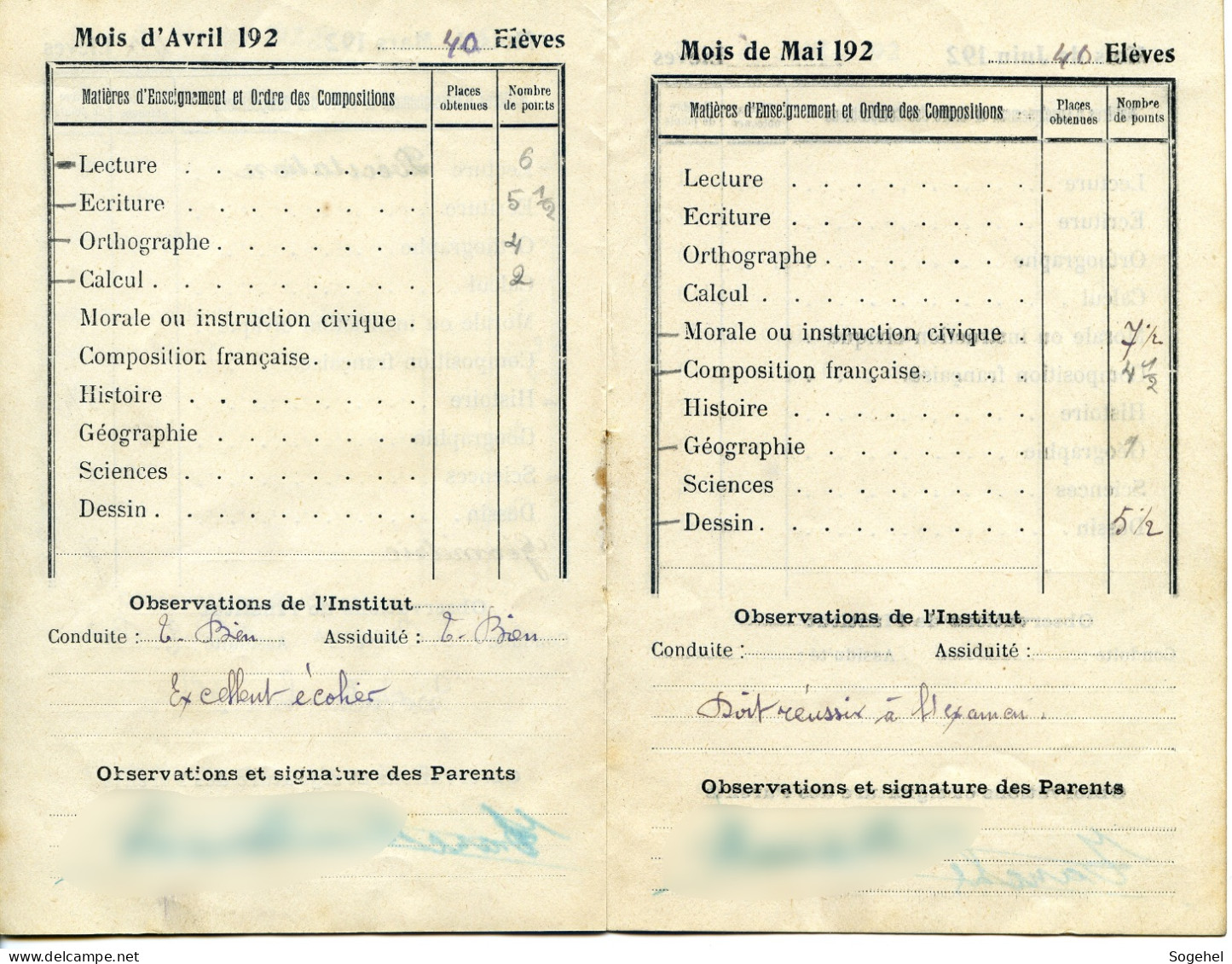 Carnet de Notes - Ecole de Garçons - DENAIN