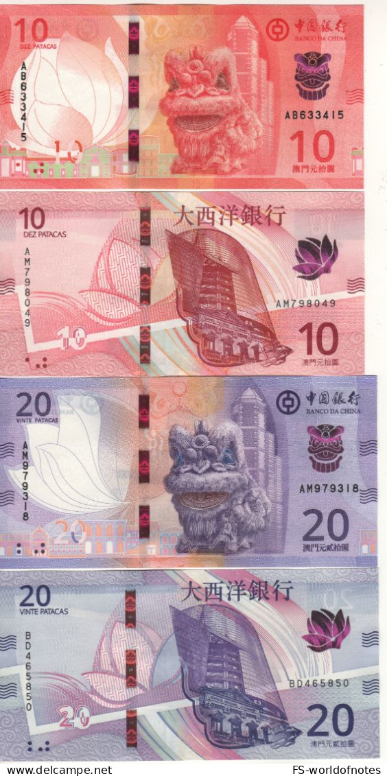 MACAO  New Set 10 & 20 Patacas  (4 Notes) Dated 18.05.2020   PW90-91-129-130 - Macao