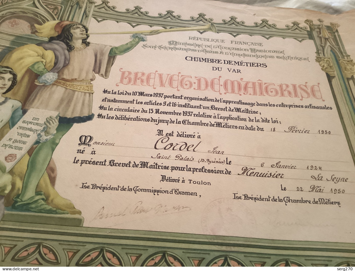 Brevet De Maîtrise, Chambre Des Métiers Du Var, La Seyne-sur-Mer Signé Graveur Pierre MUNIER - Diplomi E Pagelle