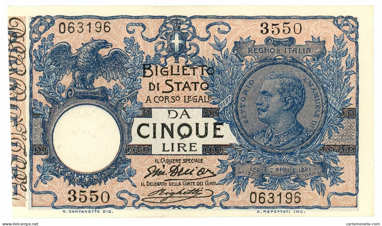 5 LIRE BIGLIETTO DI STATO VITTORIO EMANUELE III FLOREALE 05/11/1914 SPL - Regno D'Italia - Altri