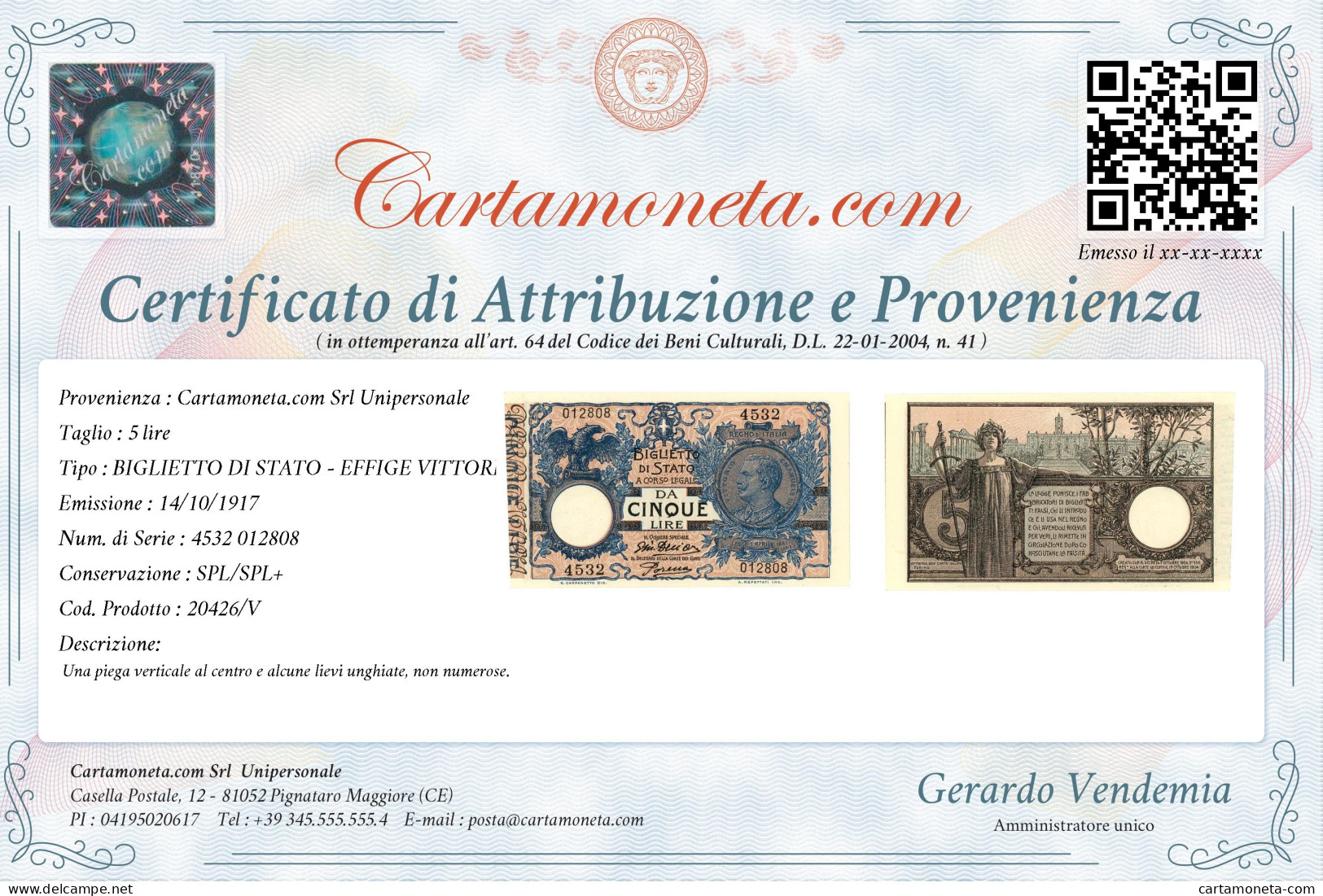 5 LIRE BIGLIETTO DI STATO VITTORIO EMANUELE III FLOREALE 14/10/1917 SPL/SPL+ - Regno D'Italia – Other