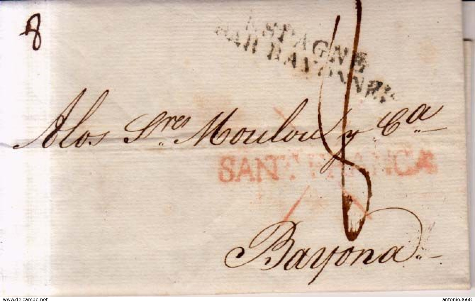 Año 1825 Prefilatelia Carta A Francia Marcas Nº16 Sanr Franca Espagne Par Bayonne Y Escrito Porteo 8.  Inocencio Afa - ...-1850 Prefilatelia