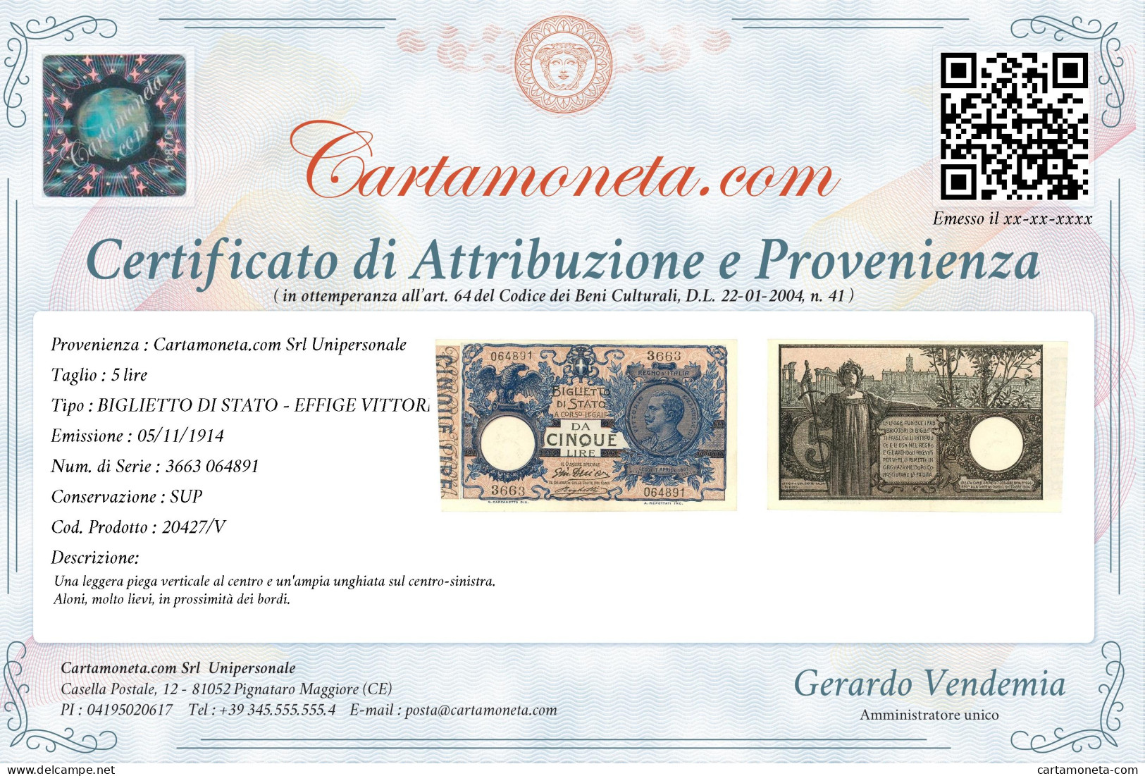 5 LIRE BIGLIETTO DI STATO VITTORIO EMANUELE III FLOREALE 05/11/1914 SUP - Sonstige