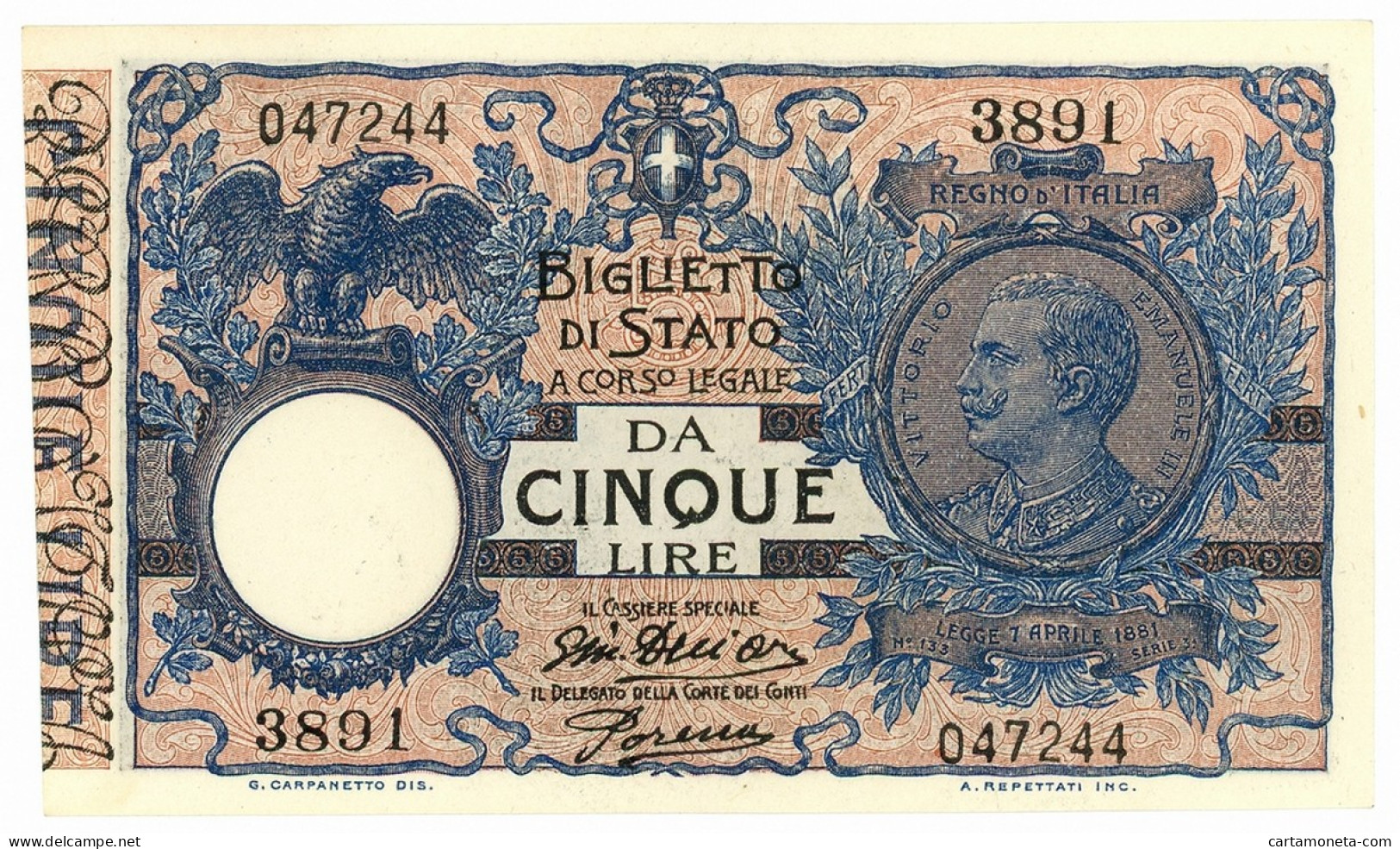 5 LIRE BIGLIETTO DI STATO VITTORIO EMANUELE III FLOREALE 14/10/1917 SUP - Regno D'Italia – Autres