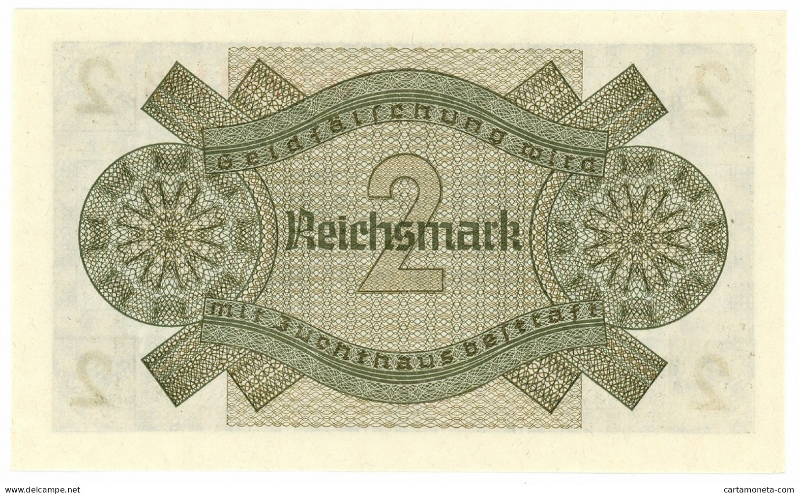 2 REICHSMARK OCCUPAZIONE TEDESCA ITALIA REICHSKREDITKASSEN 1943 FDS - Ocupación Aliados Segunda Guerra Mundial