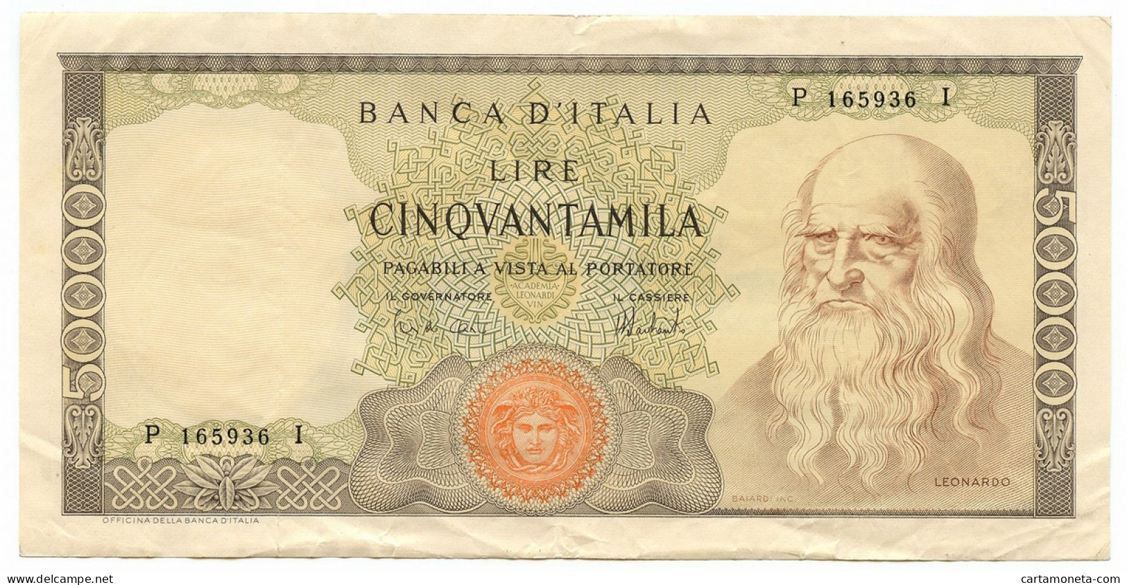 50000 LIRE BANCA D'ITALIA LEONARDO DA VINCI MEDUSA 16/05/1972 BB/SPL - Autres & Non Classés
