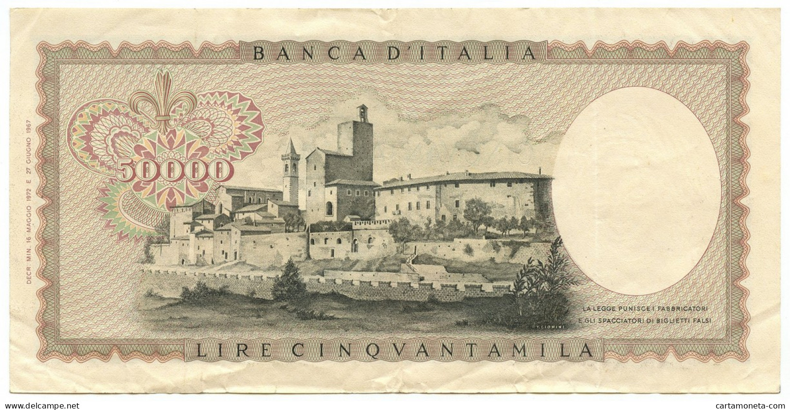 50000 LIRE BANCA D'ITALIA LEONARDO DA VINCI MEDUSA 16/05/1972 BB/SPL - Autres & Non Classés