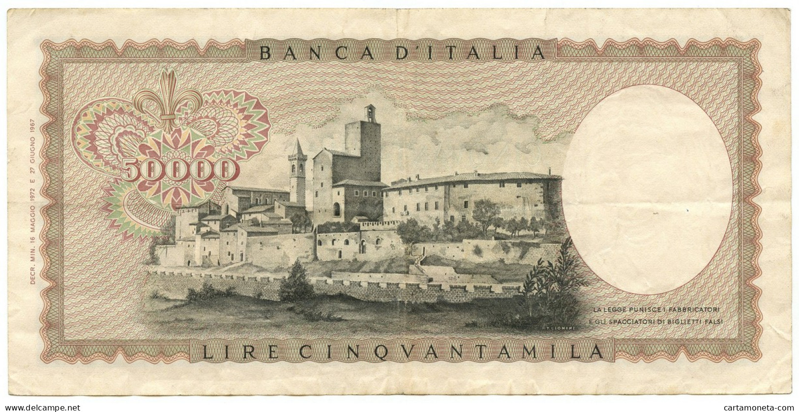 50000 LIRE BANCA D'ITALIA LEONARDO DA VINCI MEDUSA 16/05/1972 BB+ - Andere & Zonder Classificatie