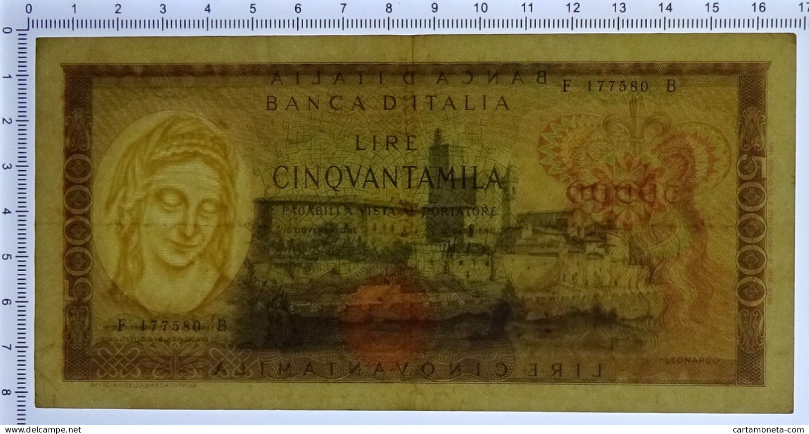 50000 LIRE BANCA D'ITALIA LEONARDO DA VINCI MEDUSA 16/05/1972 BB+ - Andere & Zonder Classificatie