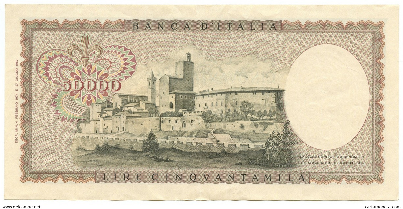 50000 LIRE BANCA D'ITALIA LEONARDO DA VINCI MEDUSA 04/02/1974 SPL- - Autres & Non Classés