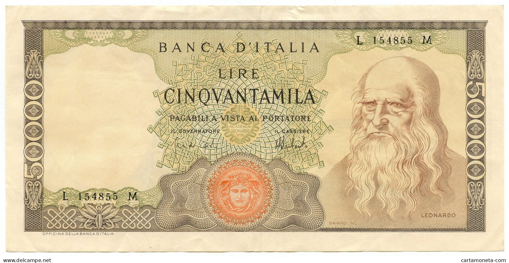 50000 LIRE BANCA D'ITALIA LEONARDO DA VINCI MEDUSA 04/02/1974 QSPL - Autres & Non Classés