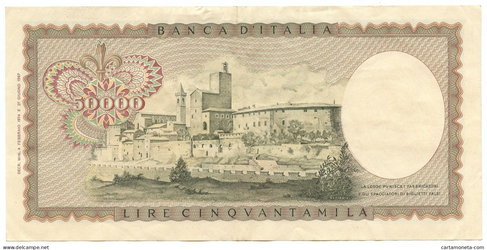 50000 LIRE BANCA D'ITALIA LEONARDO DA VINCI MEDUSA 04/02/1974 QSPL - Andere & Zonder Classificatie