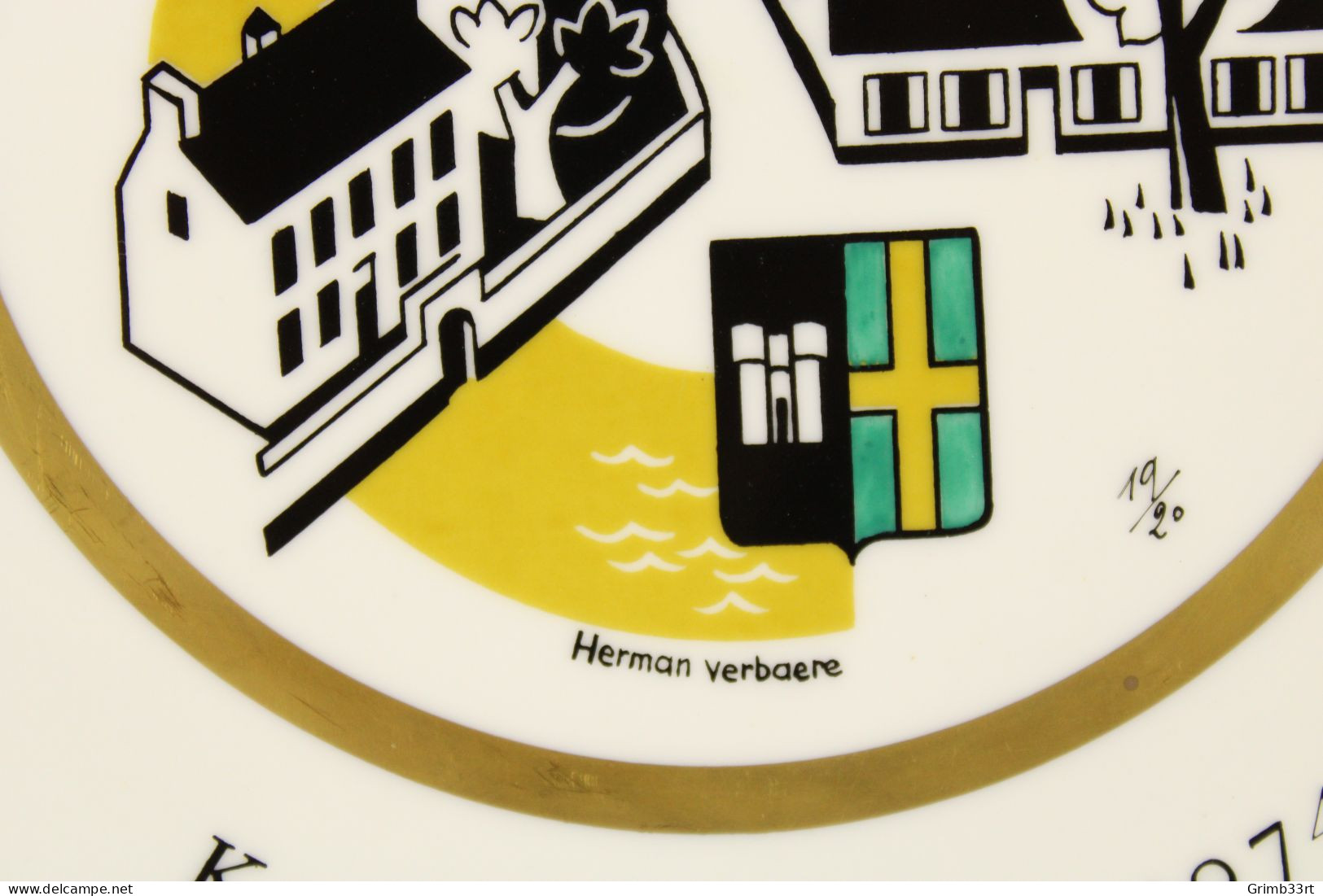 Deurle - Handbooggilde De Harlekijnen - 1974 - Herman Verbaere 19/20 - Sierbord Schuttersgilde - Boogschieten - 25.1 Cm - Archery