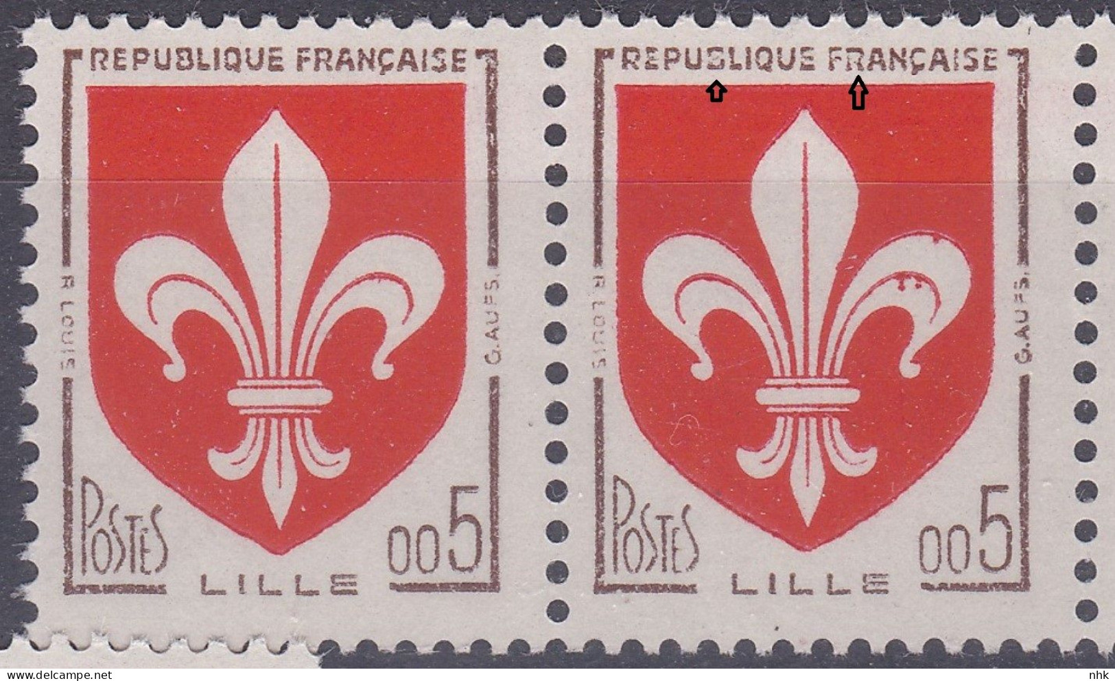 18139 Variété : N° 1230 Blason Lille REPUSIQUE F¤ANCAISE Tenant à Normal   ** - Nuovi