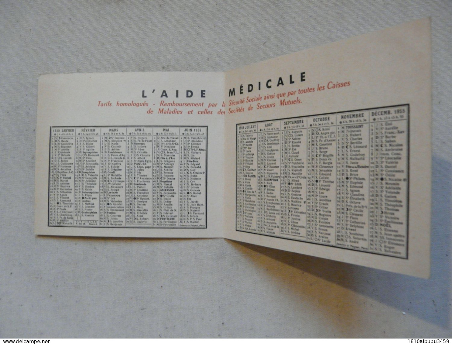 VIEUX PAPIERS - PUBLICITE : L'AIDE MEDICALE - Calendrier 1955 - Pubblicitari