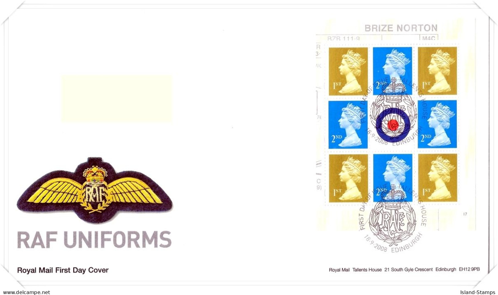 2008 RAF Uniforms Prestige Machin Pane Royal Mail FDC Hrd4 - 2001-2010. Decimale Uitgaven