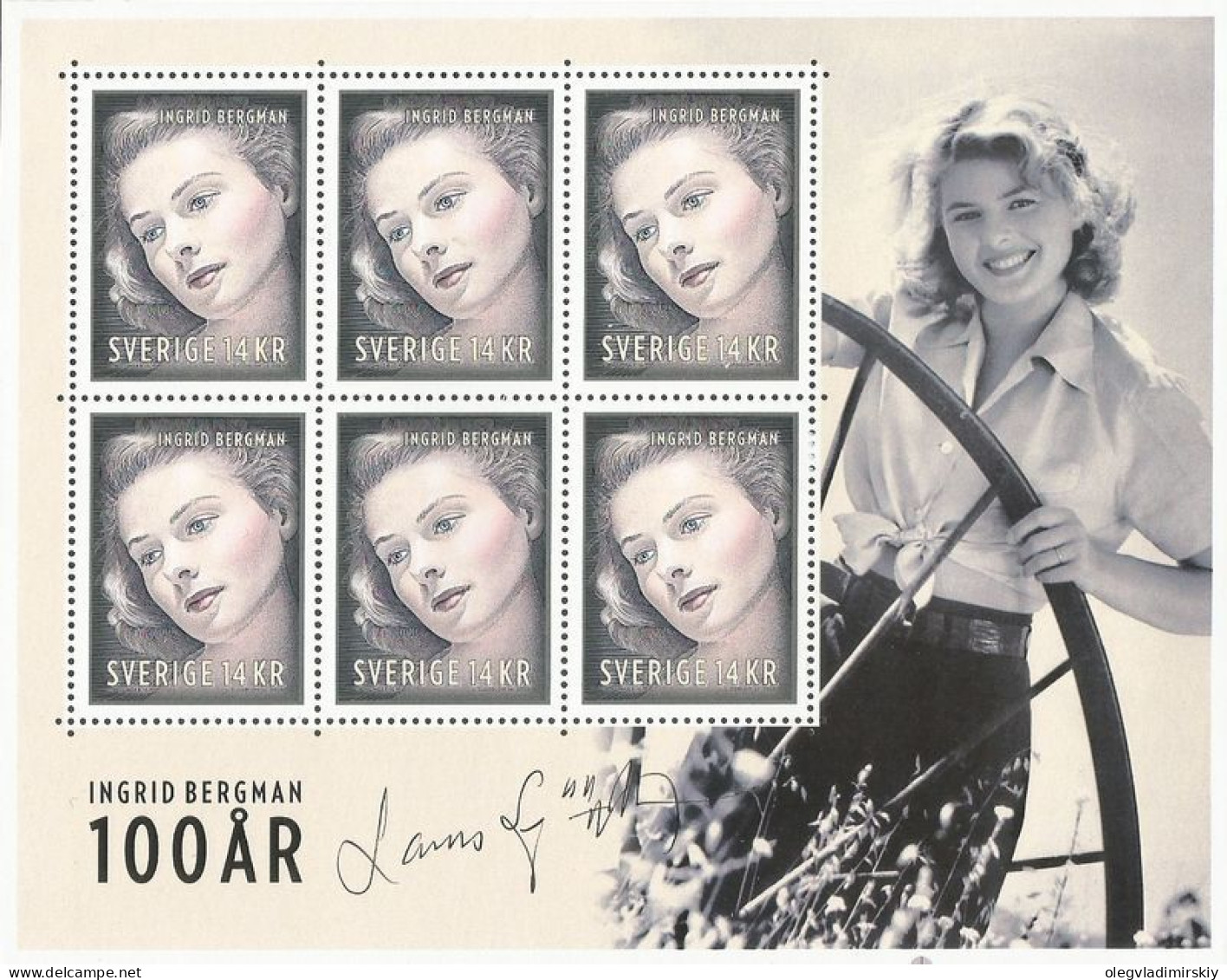 Sweden Schweden Suède 2015 Ingrid Bergman 100 Ann Joint Issue With USA Special Limited Edtion Sheetlet MNH - Blokken & Velletjes